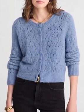 Madewell Pointelle-Stitch Cardigan Cotton Blend Hydrangea blue NY433 Size S NWT